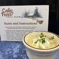 Bowl of scratch-made chili soup with crackers at Bonnie's